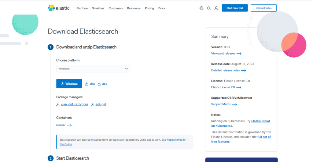 Installing elasticsearch by downloading precompiled binaries