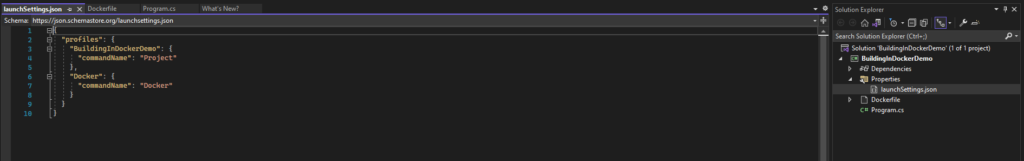 Visual studio Docker launch settings 