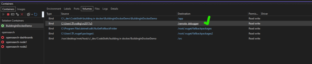 Docker visual studio volumes