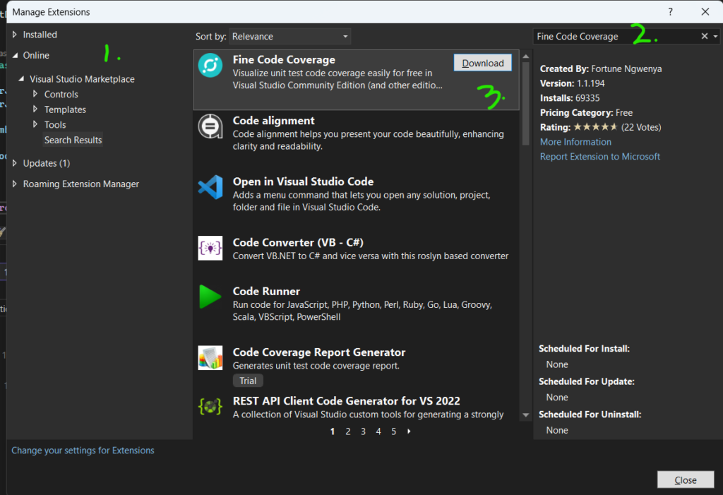 fine code coverage visual studio 2022 extension download